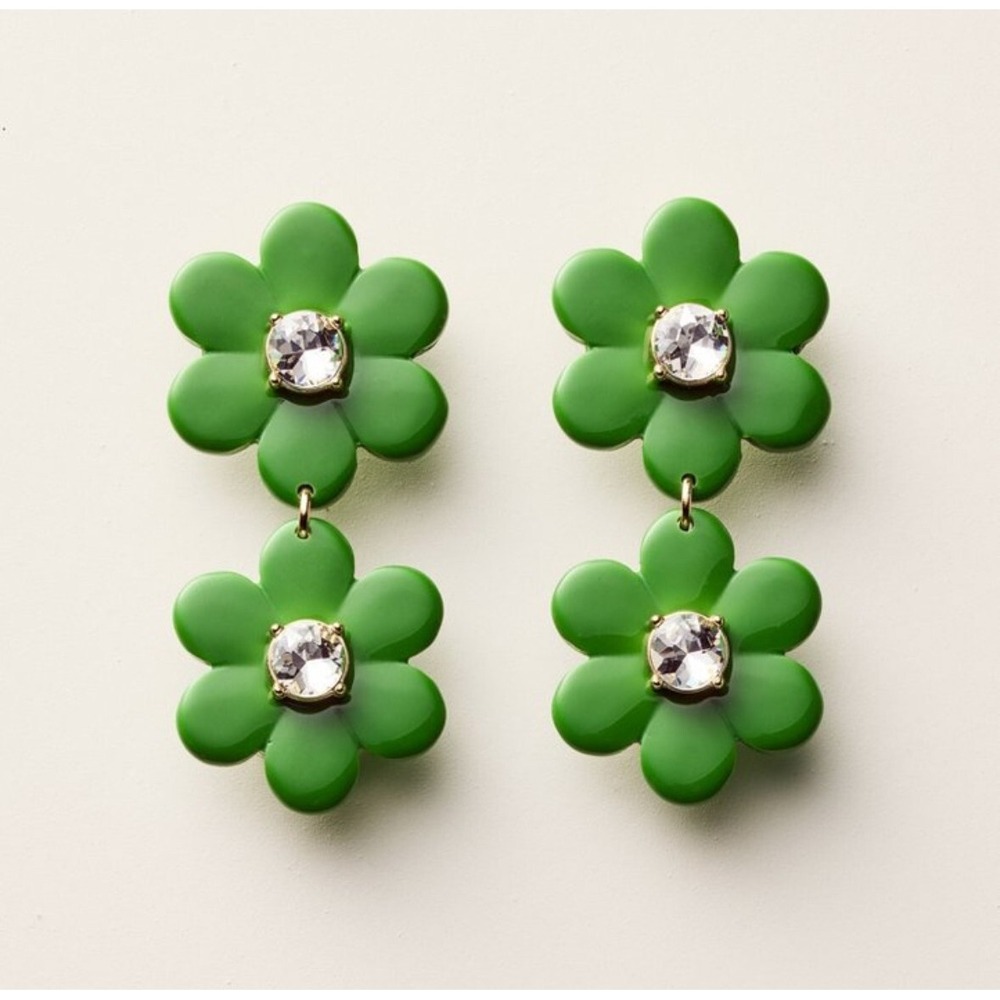 Kateβ Spade Floral Linerar Dangle Earrings Green NIB